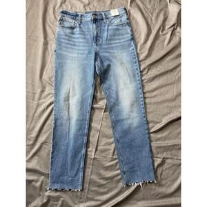 NWT J. Crew 90's Full Length Classic Straight Fit Jeans 30 High Rise Fringed Hem